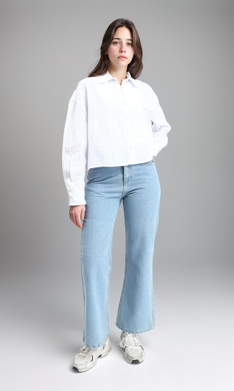 R206570 - Casual Long Sleeves Shirt with Front Pocket - White