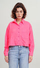 R206572-R206572 - Cropped Button-Up Shirt - Hot Pink