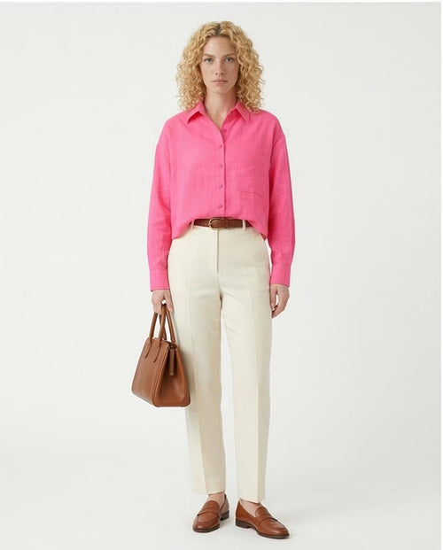 Ravin Electric Pink Cropped Button-Down | Textured Linen Blend - R206572
