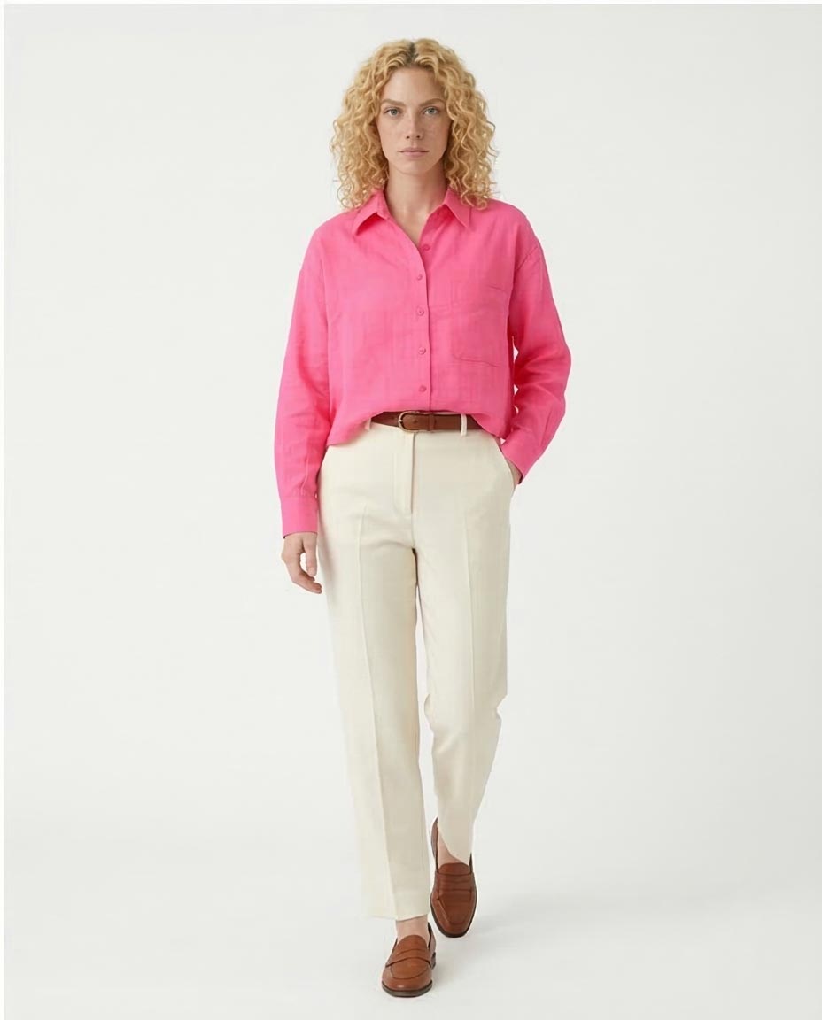 Ravin Electric Pink Cropped Button-Down | Textured Linen Blend - R206572