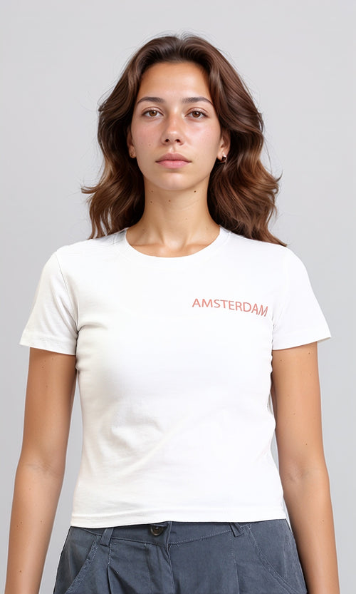 Short Sleeves Printed Crew Neck Tee - White