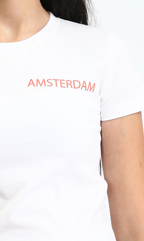R206574 - Short Sleeves Printed Crew Neck Tee - White