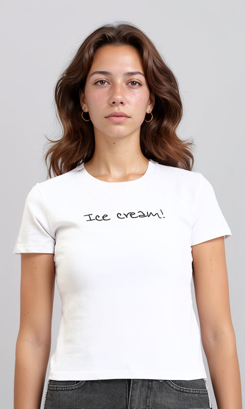 Printed "ice Cream" Regular Fit Tee - White