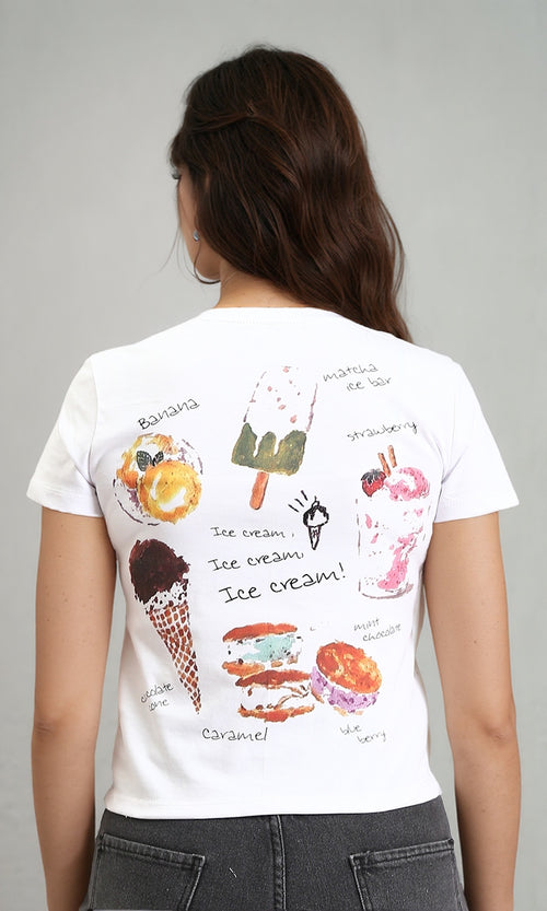 R206575 - Printed "Ice Cream" Regular Fit Tee - White
