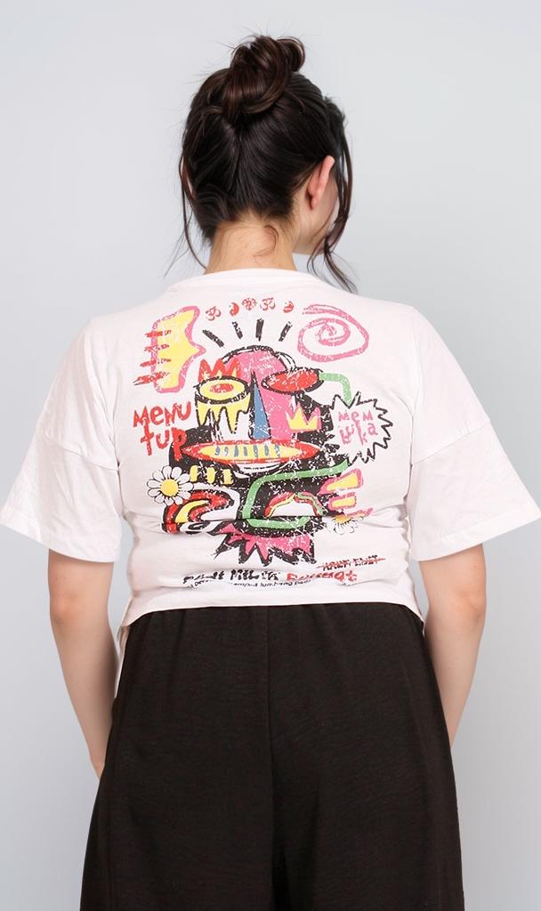 Ravin Abstract Graphic Print Ruched Side Short Sleeve T-Shirt