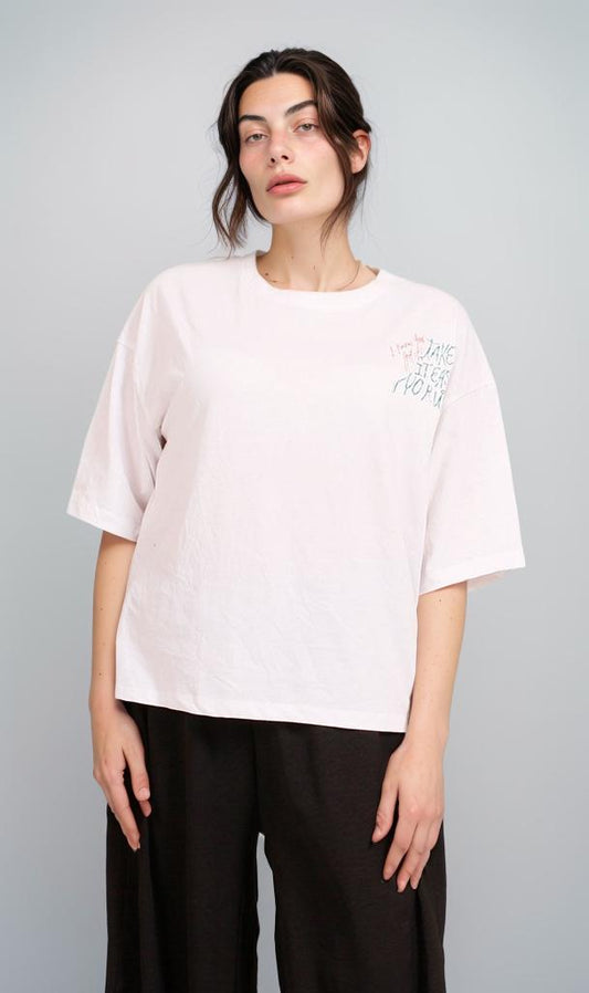 R206579 - Graphic Printed Oversized T-Shirt - White