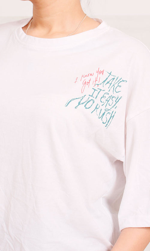 R206579 - Graphic Printed Oversized T-Shirt - White