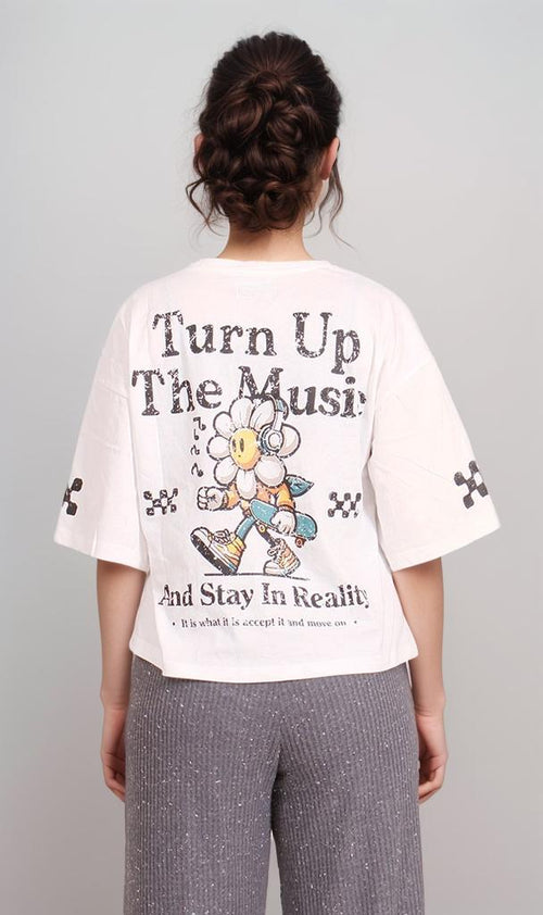 R206580-R206580 - Graphic Cropped T-Shirt - White