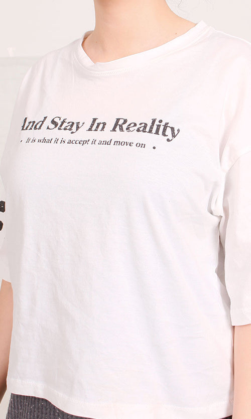 R206580-R206580 - Graphic Cropped T-Shirt - White