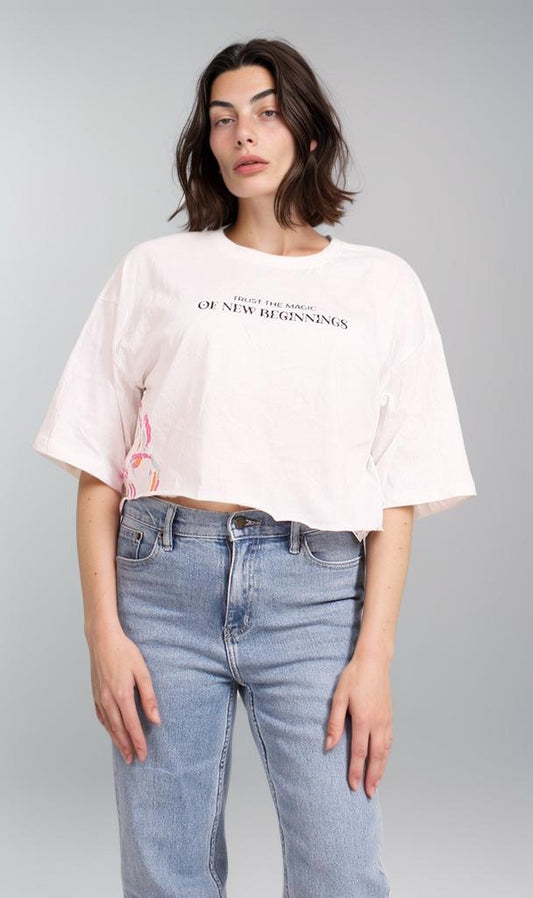 R206582 - Graphic Printed Oversized T-Shirt - White