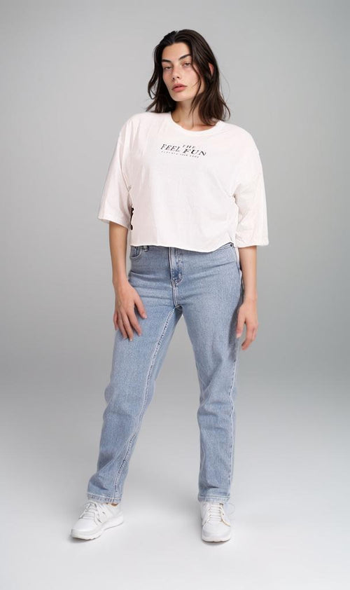 R206583 - Graphic Printed Cropped T-Shirt - White