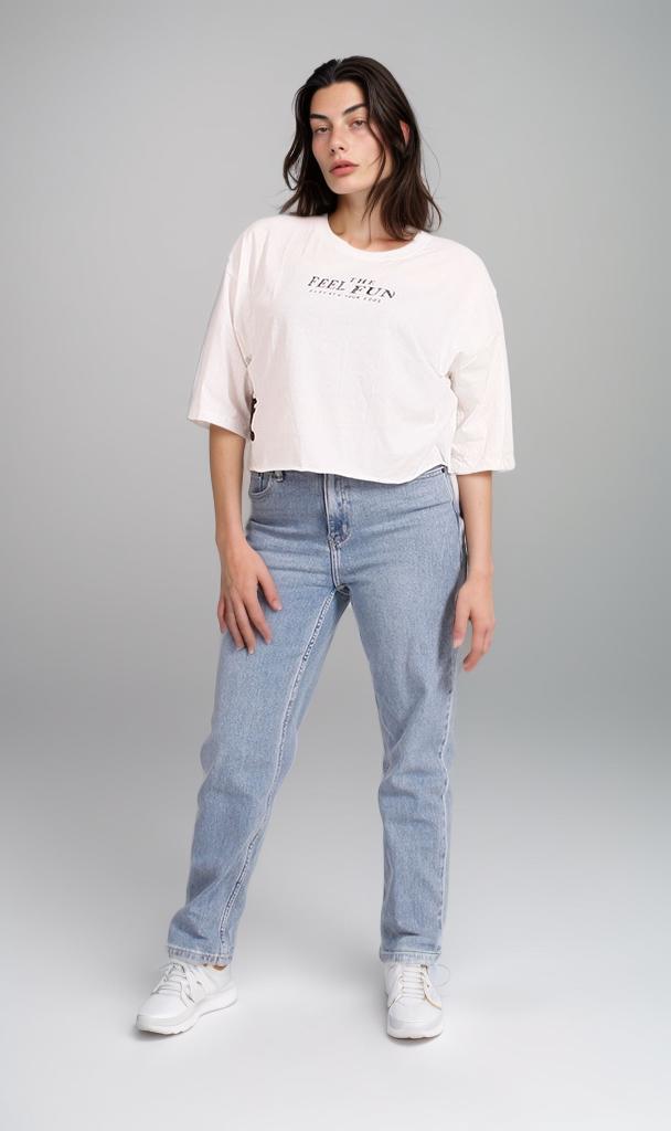 R206583 - Graphic Printed Cropped T-Shirt - White