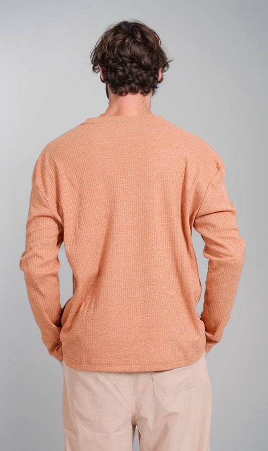 R206727 - Ribbed Henley Long-Sleeve Shirt - Peach