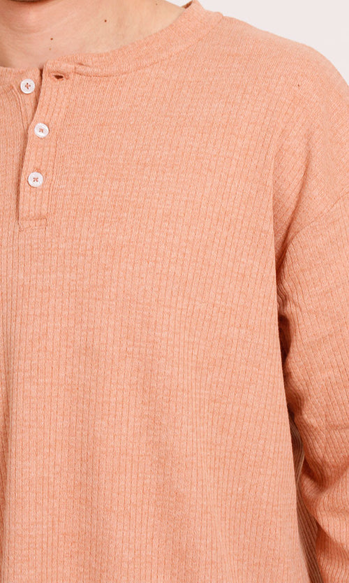 R206727 - Ribbed Henley Long-Sleeve Shirt - Peach