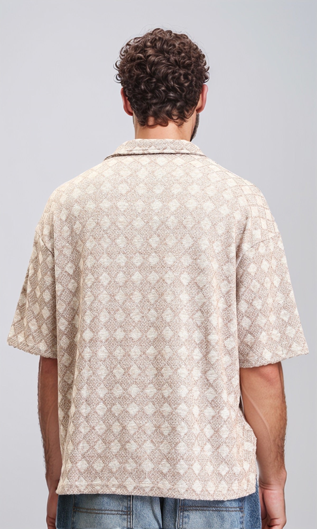 R206730 - Casual Patterned Slip On Polo Shirt - Dark Beige