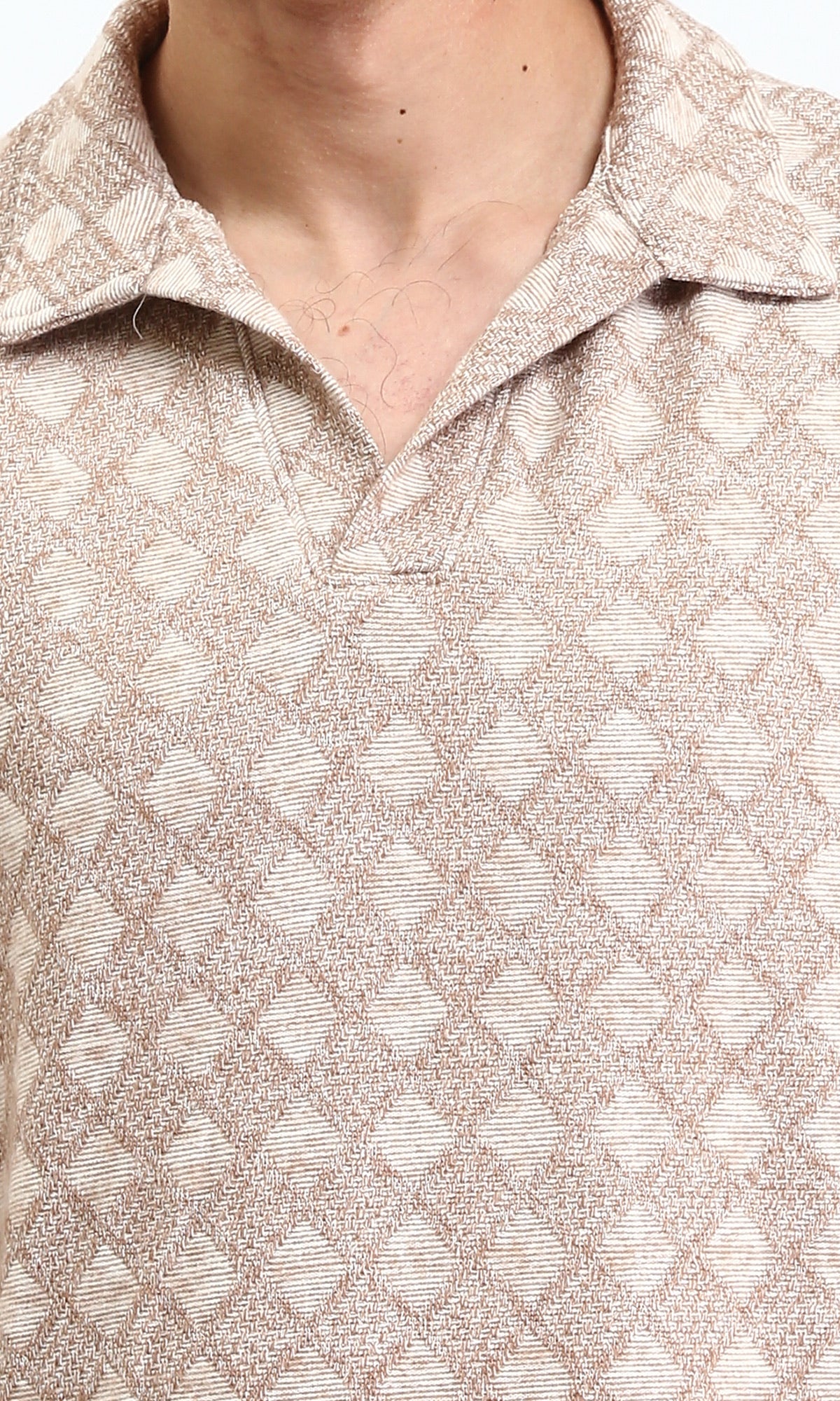 R206730 - Casual Patterned Slip On Polo Shirt - Dark Beige