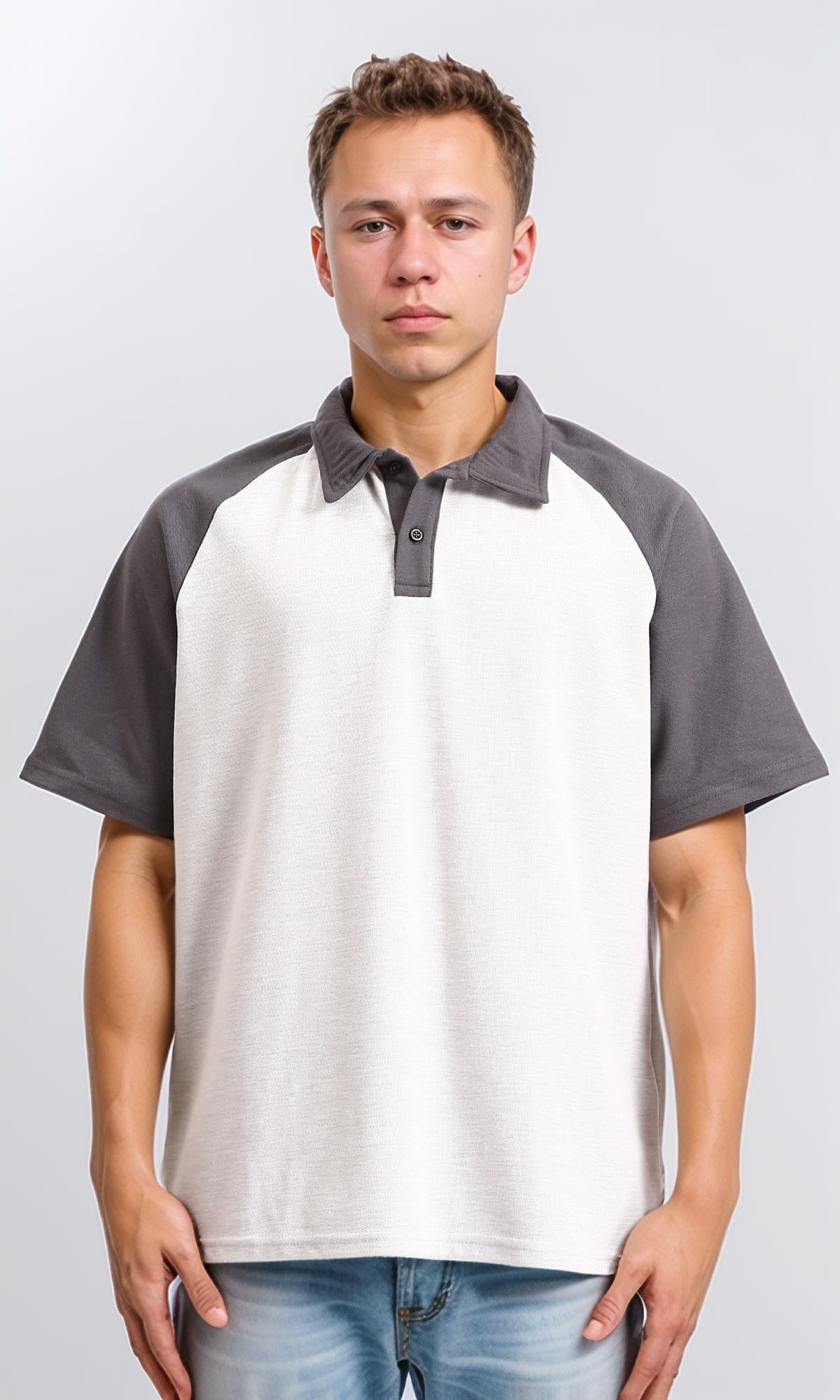 Bi-Tone Relaxed Fit Polo Shirt - Dark Grey & White