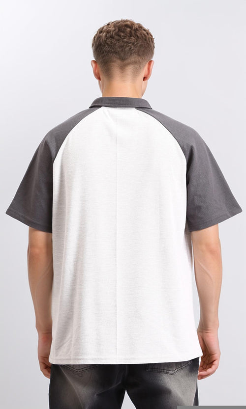 R206732 - Bi-Tone Relaxed Fit Polo Shirt - Dark Grey & White
