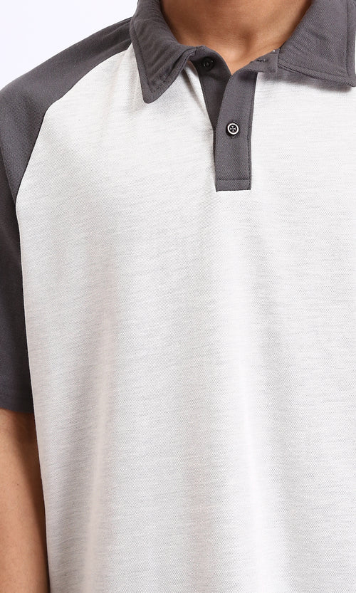 R206732 - Bi-Tone Relaxed Fit Polo Shirt - Dark Grey & White