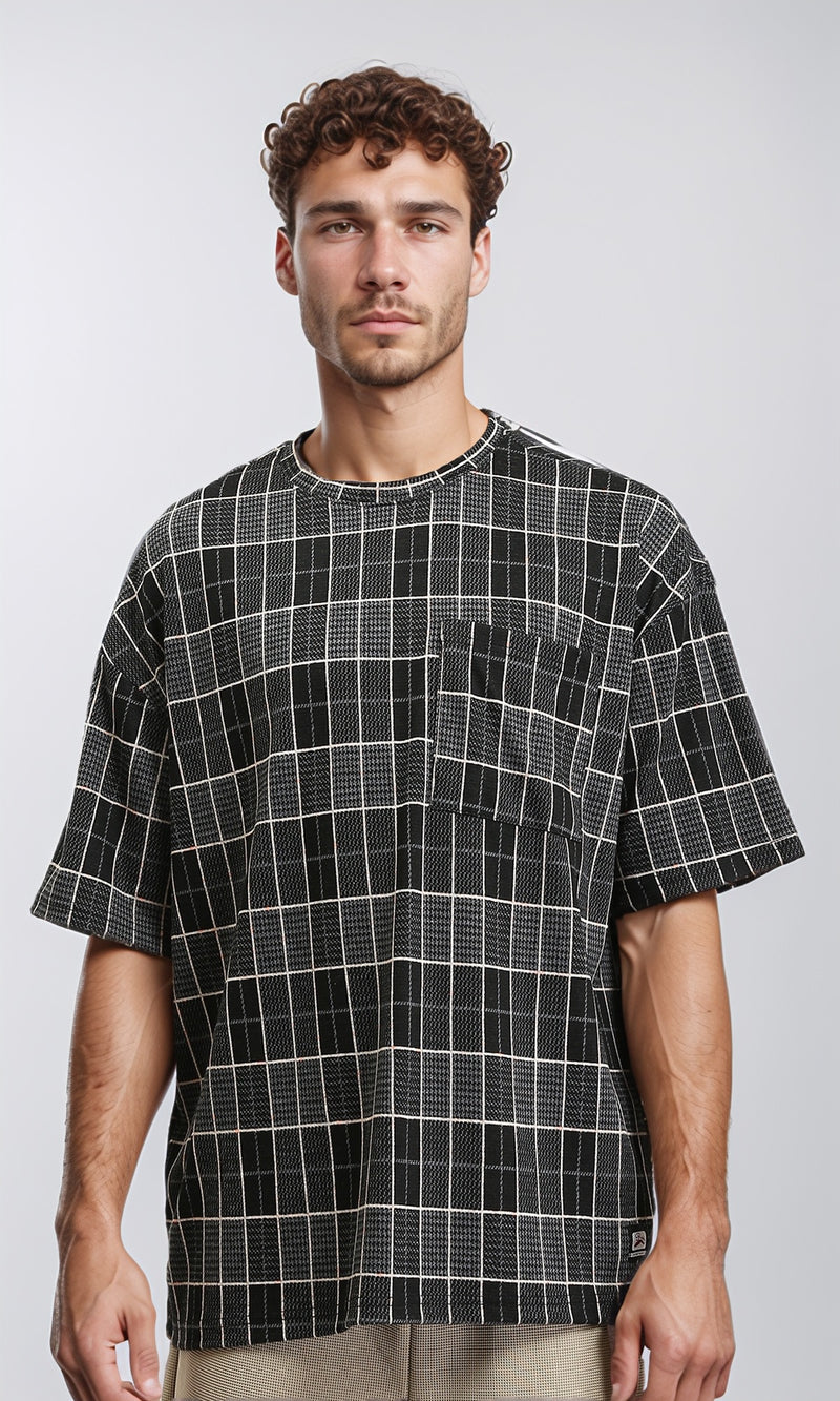 R206738 - Patterned Round Neck Regular Tee - Black & White