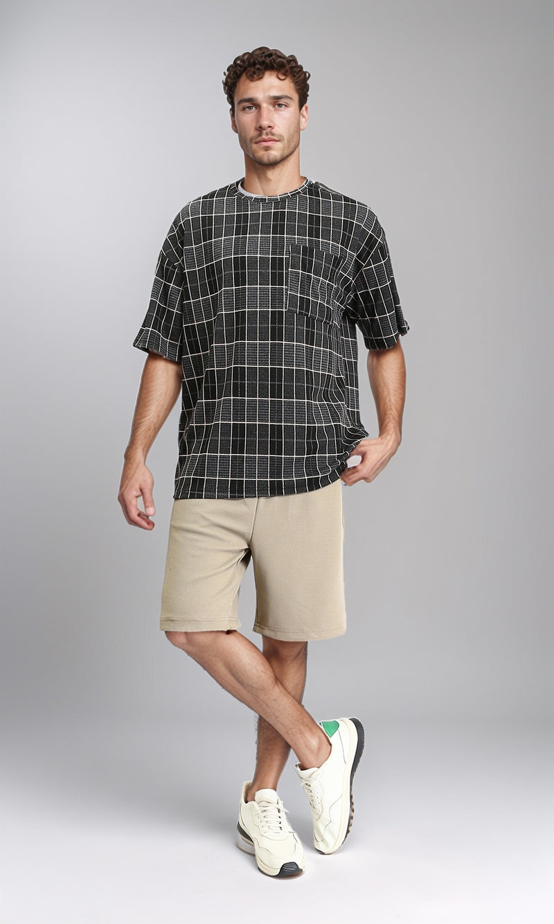 R206738 - Patterned Round Neck Regular Tee - Black & White