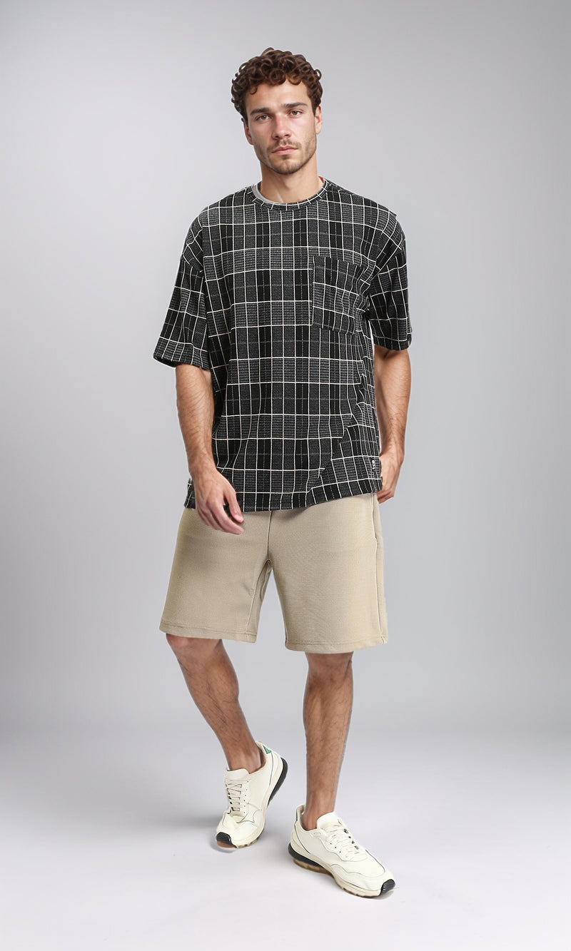 R206738 - Patterned Round Neck Regular Tee - Black & White