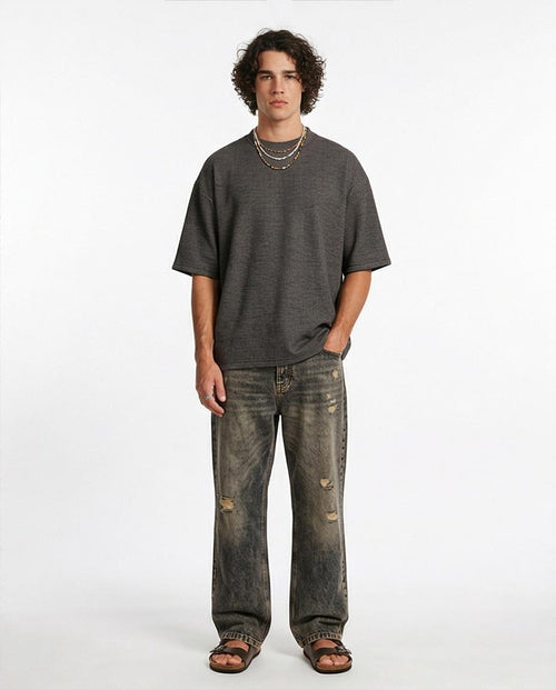 Ravin Oversized Micro-Grid Waffle T-Shirt - Grey - R206740