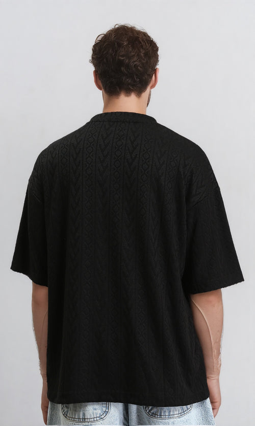 R206742 - Relaxed Fit Round Neck Casual Tee - Black
