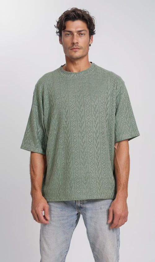 Textured Jacquard Oversized T-Shirt - Sage Green