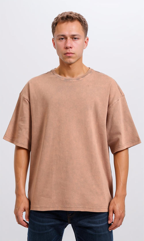 Slip On Solid Relaxed Fit Tee - Greyish Orange