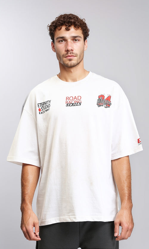 R206747 - Crew Neck Printed Slip On Tee - White