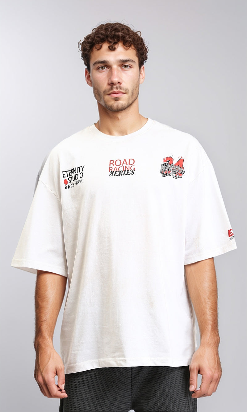 R206747 - Crew Neck Printed Slip On Tee - White