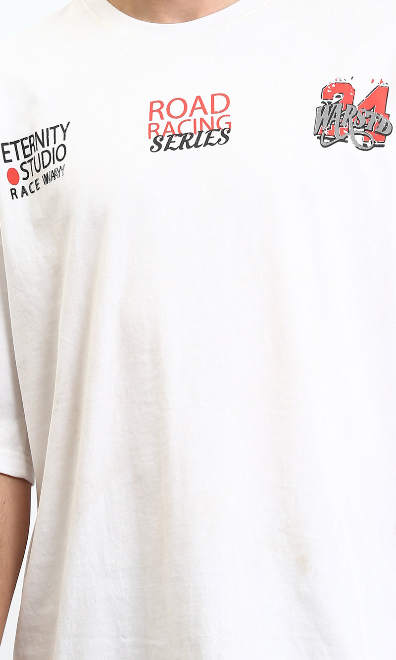R206747 - Crew Neck Printed Slip On Tee - White