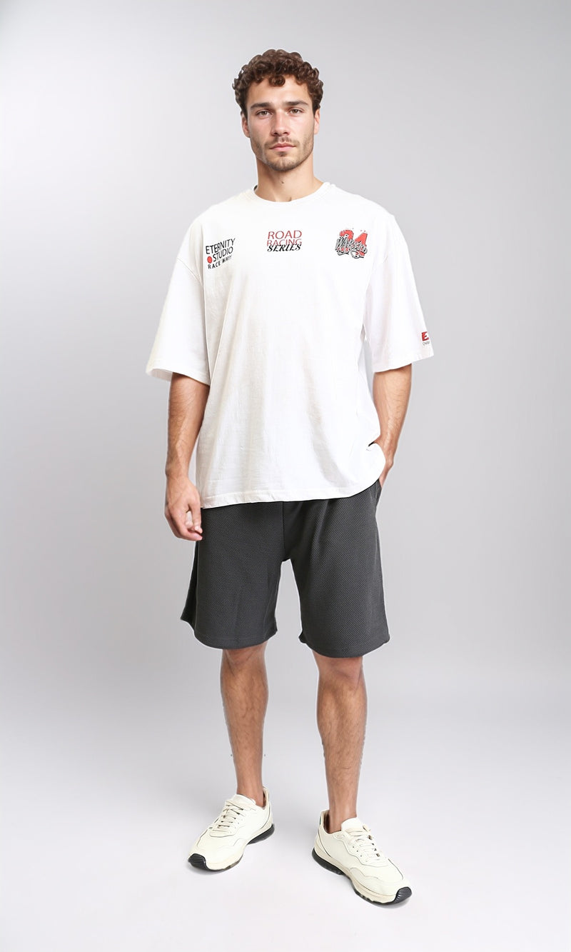 R206747 - Crew Neck Printed Slip On Tee - White