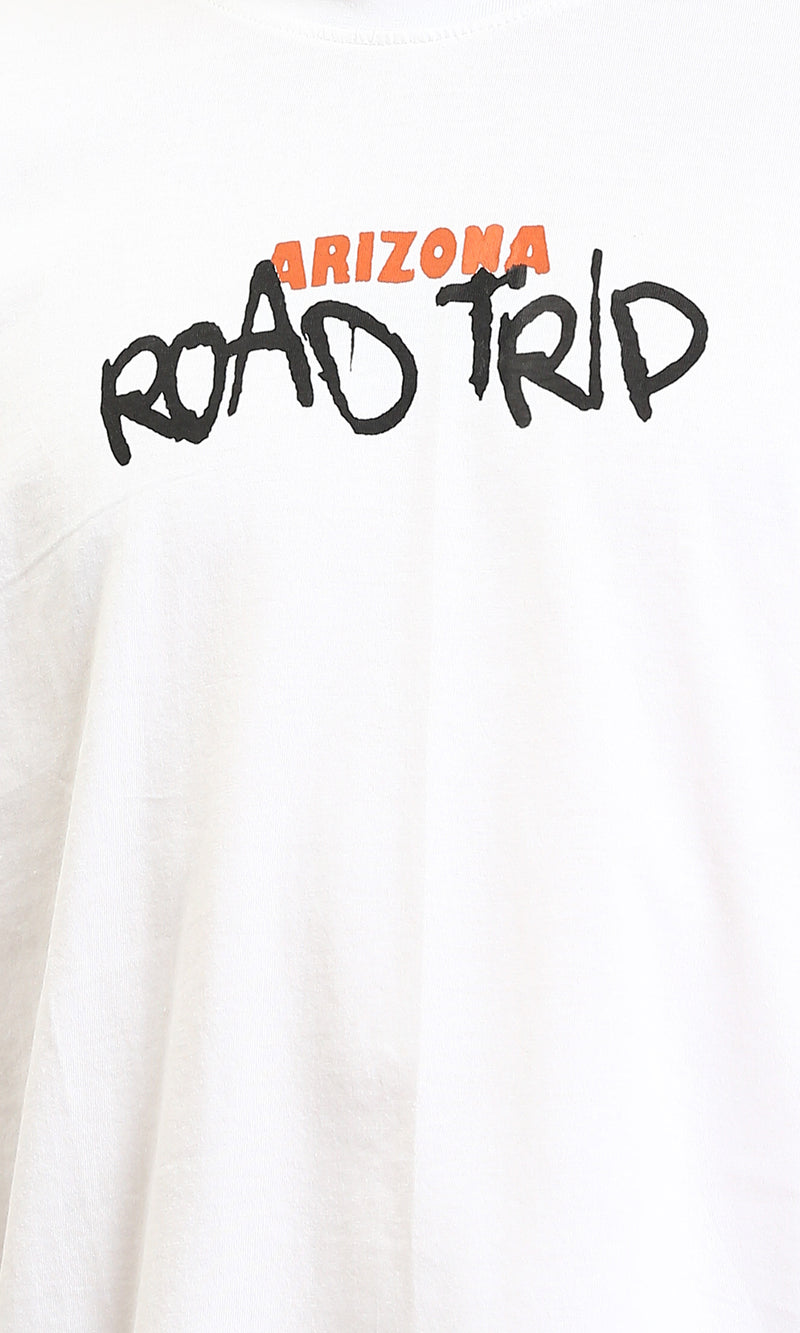 R206748 - "Road Trip" Printed Elbow Sleeves Tee - White