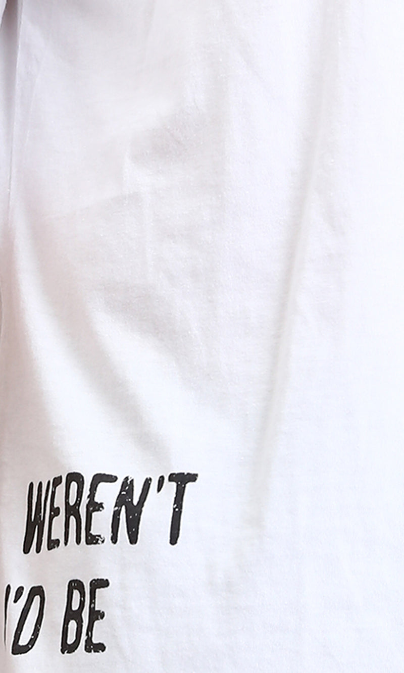 R206749 - Crew Neck Printed Cotton Tee - White