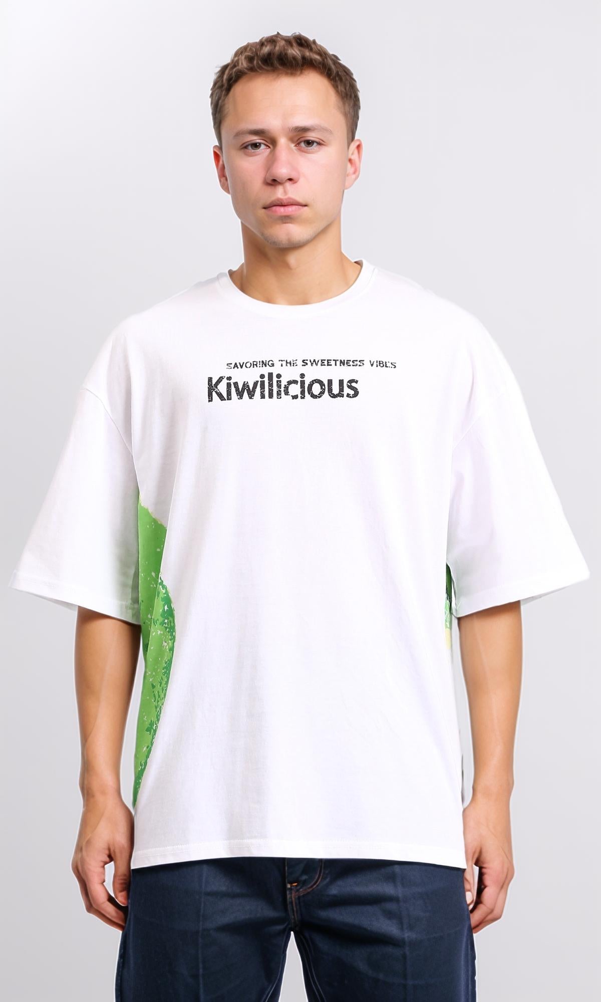 "kiwilicious" Printed Summer Tee - White