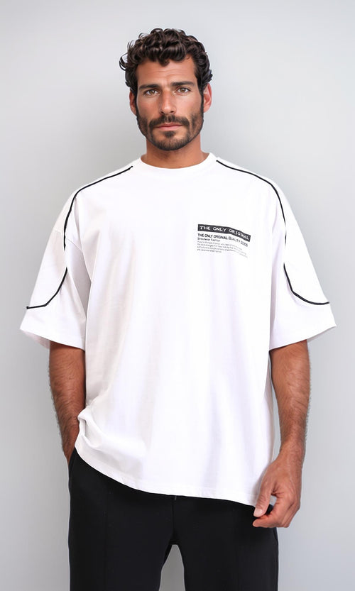 R206752-Lined Sleeves Summer Casual Tee - White