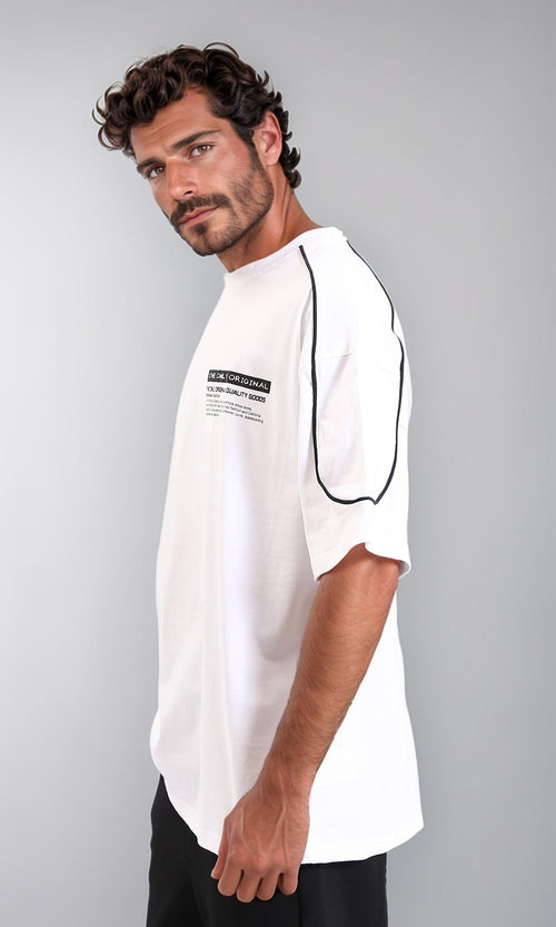 R206752-Lined Sleeves Summer Casual Tee - White