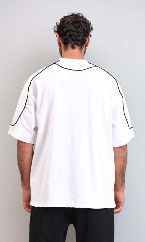 R206752-Lined Sleeves Summer Casual Tee - White