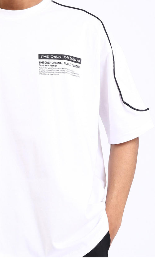 R206752-Lined Sleeves Summer Casual Tee - White