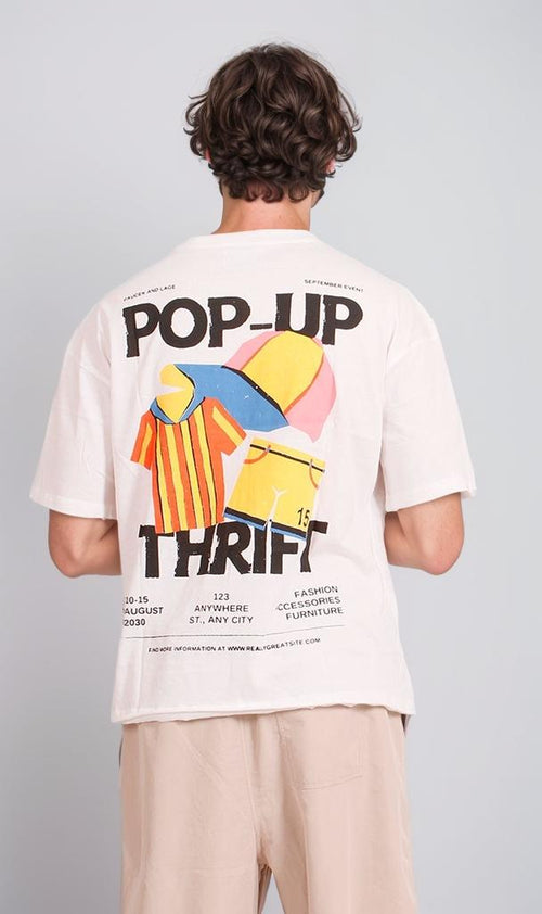 R206753 - Graphic Printed Oversized T-Shirt - White