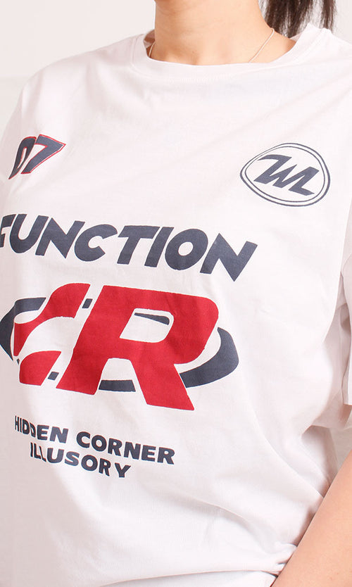 R206761 - Graphic Printed Oversized T-Shirt - White