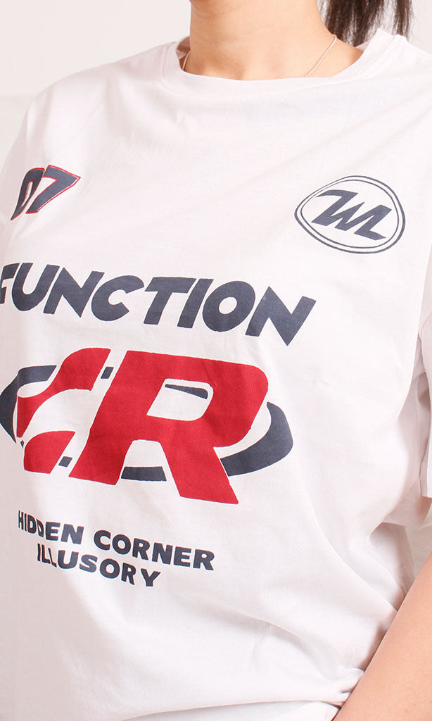R206761 - Graphic Printed Oversized T-Shirt - White