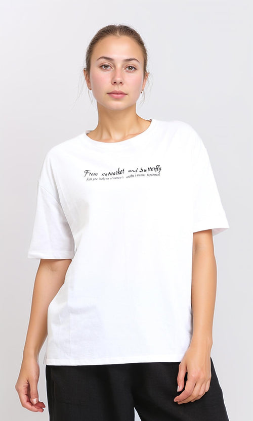 R206762 - Short Sleeves Printed Cotton Tee - White