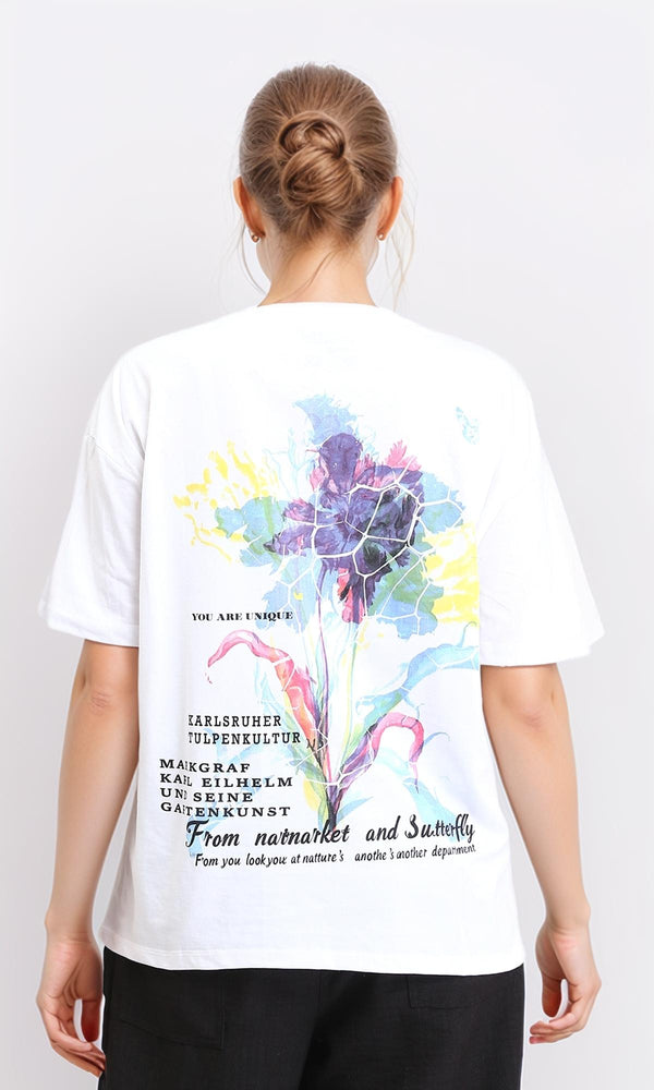 R206762 - Short Sleeves Printed Cotton Tee - White