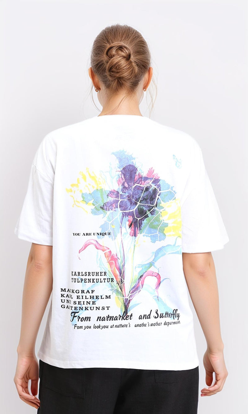 R206762 - Short Sleeves Printed Cotton Tee - White