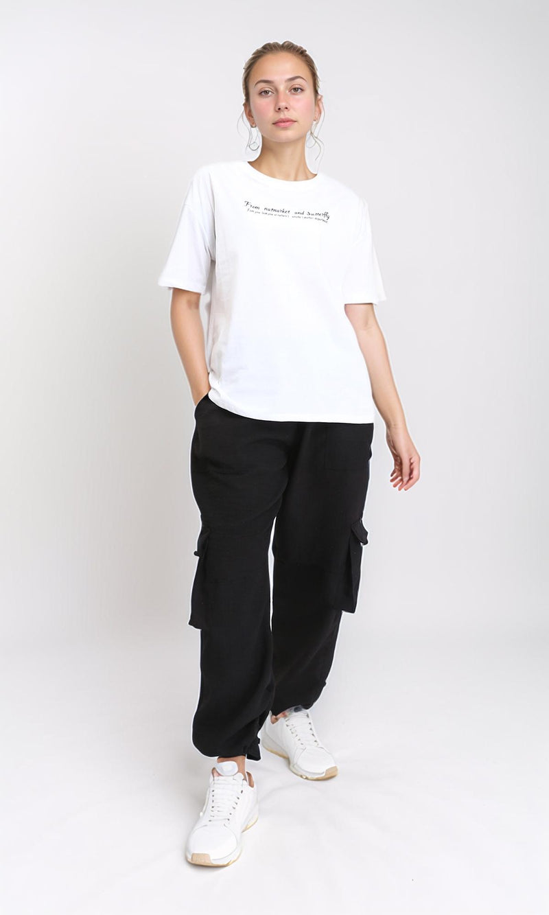 R206762 - Short Sleeves Printed Cotton Tee - White