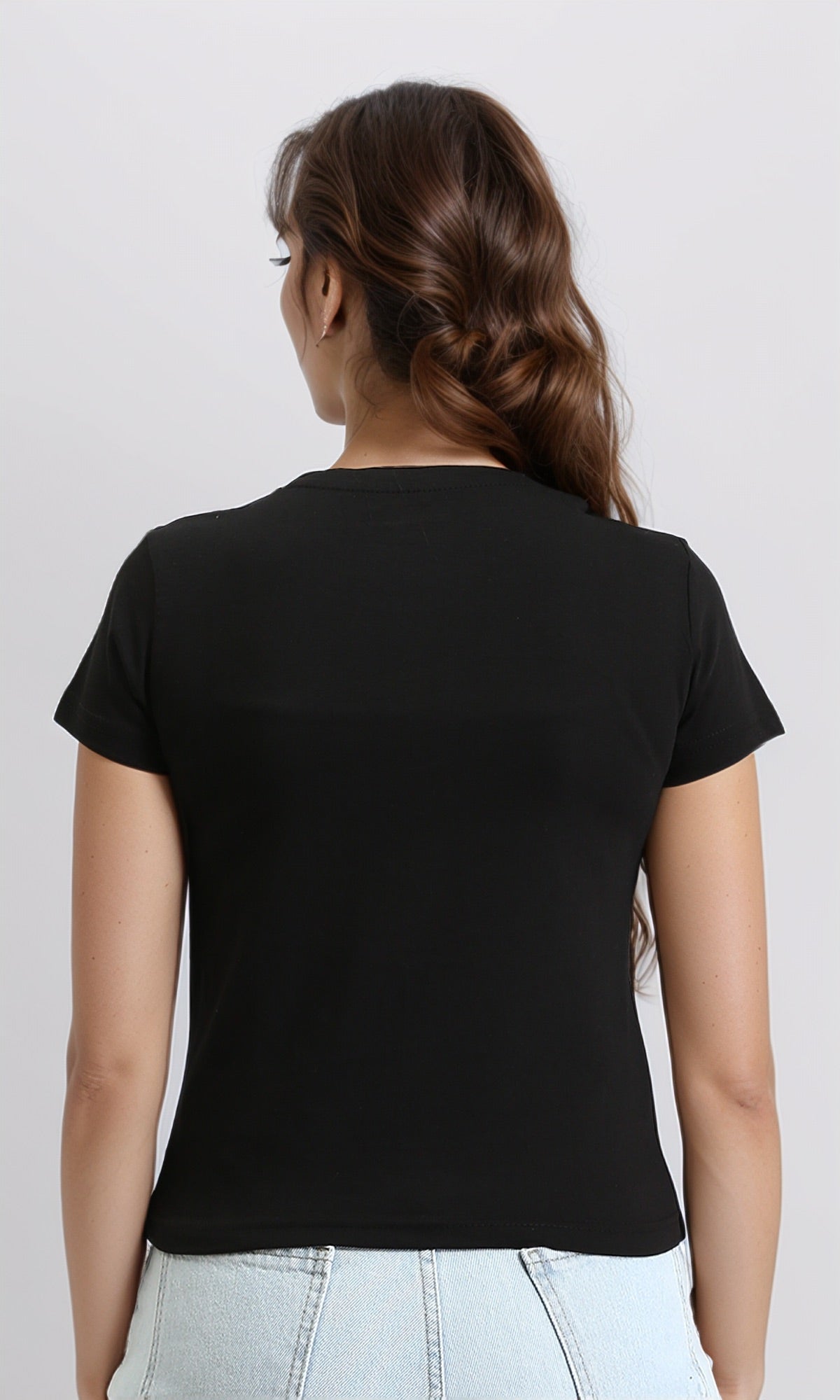 R206764 - Crew Neck Solid Cotton Basic Tee - Black