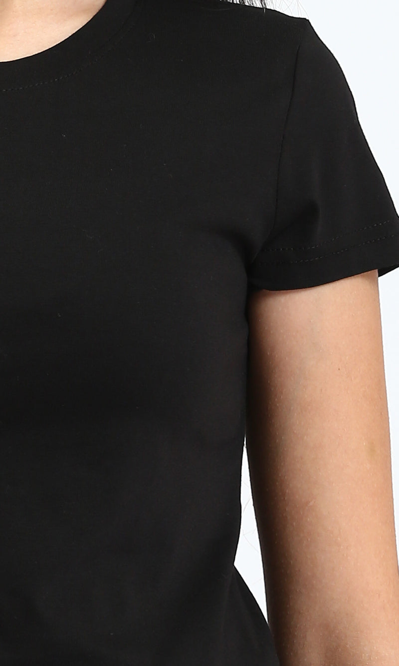 R206764 - Crew Neck Solid Cotton Basic Tee - Black